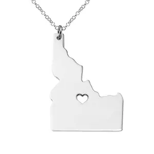 USA Idaho State Map Necklace America States Hollow Heart Stainless Steel Necklaces Jewelry