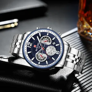 Montre de luxe pour homme, montre-bracelet lumineux bleu foncé pour homme, chronographe, montres à Quartz, vente en gros