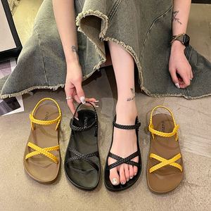 Sandalias de playa romanas de punta abierta para mujer, estilo coreano, planas, con una tira, para verano 2026, moda casual para exterior - Product Image 1