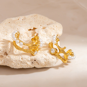 Pendientes de Perlas con Forma de Ancla, Color Oro de 18K, Acero Inoxidable, para Uso Diario - Product Image 2