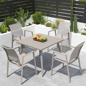 Outdoor Patio Dining Aluminium <b>Table</b> and 6 Stackable Chairs Garden Bistro Furniture Set with Umbrella - Product Image 1