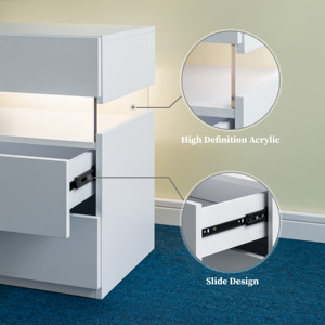LED Nightstand 3 Drawer Dresser with Acrylic Board <b>Bedside</b> <b>Table</b> for Bedroom Living Room Storage Drawer - Product Image 4