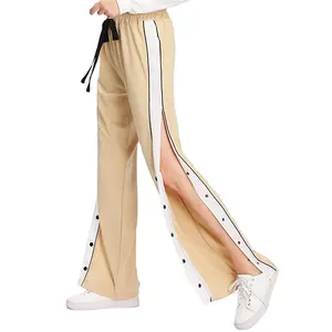 OEM Frauen Side Split Stripe Tape Snap Button Hose mit weitem Bein
