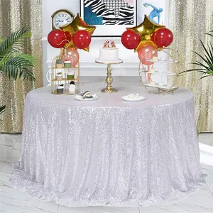 シルバースパンコールテーブルクロス120 "ラウンドキラキラテーブルカバーキラキラテーブルオーバーレイパーティーディナー結婚式展示会デザートテーブル