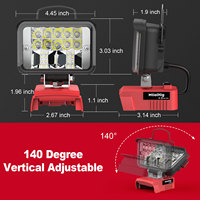 Lampe de travail LED professionnelle 12W pour batterie 18V, projecteur 1200LM avec double interrupteur et chargement USB