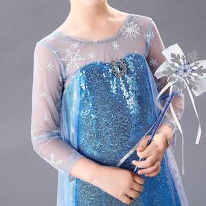 Costume Cosplay per bambini Elsa abito da ballo con paillettes impreziosito fiocco di neve abito da principessa per bambine - Product Image 2