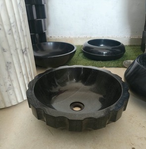 Lavabo sur pied en marbre noir au design rond, à poser sur le plan, en pierre naturelle, pour salle de bain moderne - Product Image 3