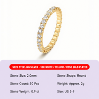 Bague d'éternité personnalisée en argent sterling S925 avec moissanite, plaquée or 18 carats, pavé rond, pour femme, vente en gros