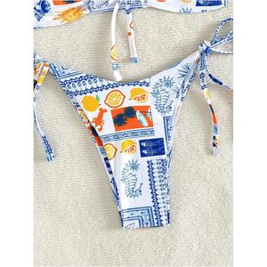 Conjunto de Bikini de 2 Piezas para Mujer FOXA, Estampado de Frutas, Top Bandeau, Tanga con Lazos Laterales, Traje de Baño de Verano para Playa, Elástico, Spandex, Poliéster - Product Image 4
