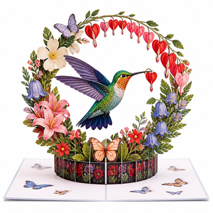 Tarjeta 3D Pop-up con Diseño Original ZS-PC0270, Colibrí en Arco Floral, Corte Láser de 4 Colores, Papel con Barnizado Brillante, Tarjeta de Felicitación con Temática Natural - Product Image 1
