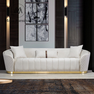 ชุดเฟอร์นิเจอร์ห้องนั่งเล่นแบบขยายได้ โซฟาหนังแท้ 3-4 ที่นั่ง สไตล์วิลล่าหรูหราหลังยุคใหม่ สำหรับอพาร์ตเมนต์ โรงแรม - Product Image 5