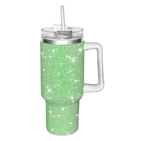 Vaso Térmico de Acero Inoxidable de 40 oz con Asa con Incrustaciones de Diamantes, Nuevo Vaso Portátil para Auto con Pedrería