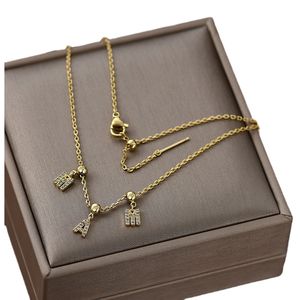 Collar con colgante de circonita en forma de letra, cadena con dije de alfabeto combinable DIY, unisex, para uso diario, engaste de bisel, tono dorado - Product Image 4