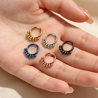 Cincin Hidung Titanium ASTM F136 16G Berlapis Bead Hinged Clicker Segment, Perhiasan Fashion, Anting Piercing, Cincin Hidung untuk Wanita