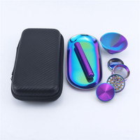 Kit d'accessoires pour fumeurs sur mesure avec motif en fibre de carbone, sac à fermeture éclair, moulin à herbes, plateau à rouler, tube en métal, bol à mélanger