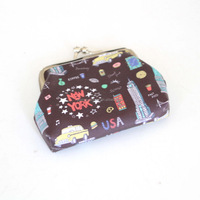 Dompet Koin Kulit Souvenir Wisata New York dengan Logo Custom, Tas Dompet Wanita