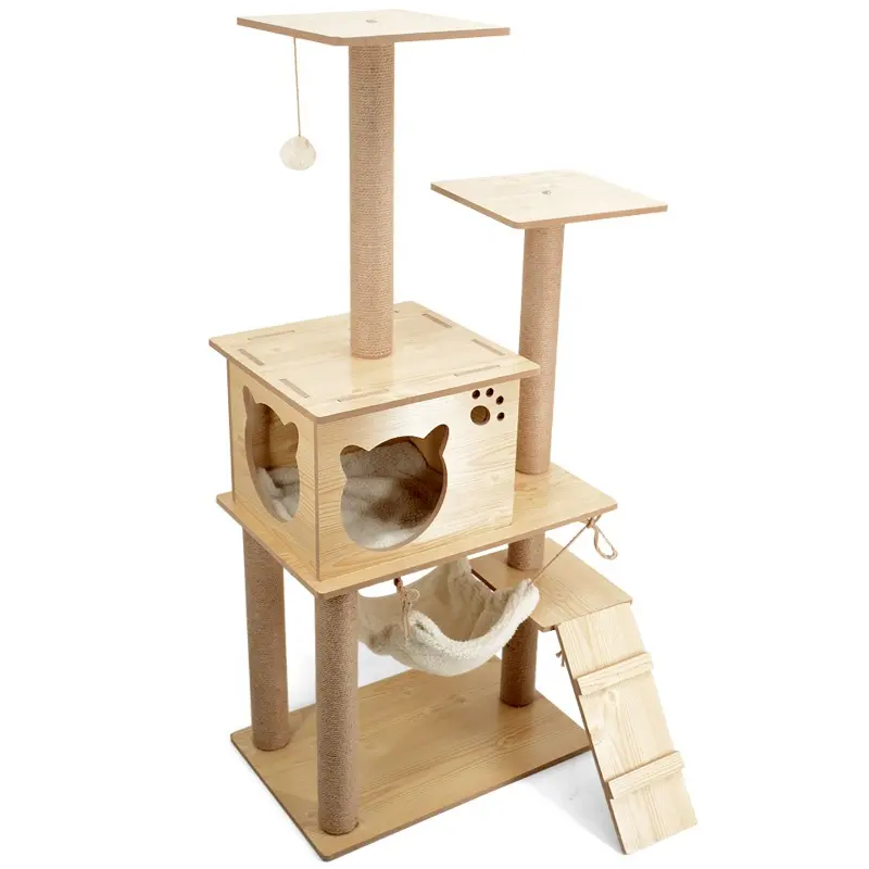 Casa de condominio de juego para mascotas con árbol para gatos multicapa de madera moderna de fábrica con plataforma, marco de escalada para gatos, torre de condominio para mascotas