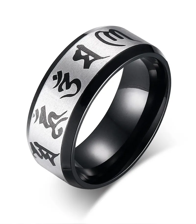 316L Stainless Steel Jewelry Black And White Special Meaningful Word Scripture Cool Mens Rings