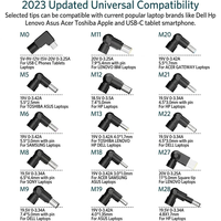 Chargeur universel pour ordinateur portable USB-C 65W avec 15 embouts pour HP Asus Lenovo Dell Acer Toshiba Samsung IBM Câble d'alimentation pour ordinateur portable