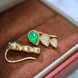 Aazuo, joyería fina de 18K, oro amarillo macizo, esmeralda Natural, diamantes reales, encantadores pendientes con gancho, regalo para damas, uso diario, moda - Product Image 2