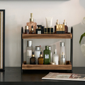 Étagère de rangement de bureau à double couche en bois massif et fer forgé Yawangfu, organisateur multi-usages pour cosmétiques, salle de bain, cuisine - Product Image 3