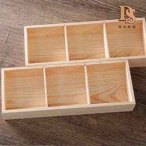 Jardinière à fleurs <span class=keywords><strong>en</strong></span> <span class=keywords><strong>bois</strong></span> naturel avec 3 séparateurs Rectangle sculpté Présentoir à bijoux de table multifonction pour articles divers - Product Image 4