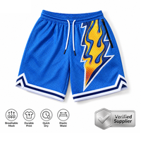 Shorts en maille bleue RAMAX pour hommes, motif éclair vintage, shorts de basketball et de gym, streetwear oversize, vente en gros, fournisseur d'usine