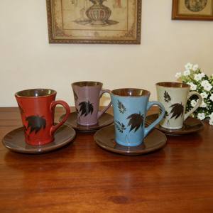 Tasses et soucoupes en céramique réactive écologiques de style rétro pour cadeaux d'affaires / Tasse et soucoupe géantes / Tasse à thé et soucoupe - Product Image 2