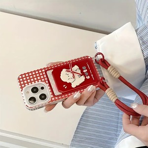 Nouvelle coque de téléphone portable avec porte-cartes et cordon pour <span class=keywords><strong>iPhone</strong></span> 16 Plus 15 17 Pro Max, motif à carreaux rouges et nœud, coque arrière - Product Image 5