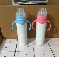 Bouteille à bec pour bébé et tout-petit, 8 oz (240 ml), blanche, à personnaliser par sublimation, garde les boissons chaudes et froides, avec tétine anti-colique
