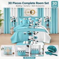 Lot de 30 pièces de couvre-lit matelassé king size avec rideaux assortis – Ensemble de literie et rideaux