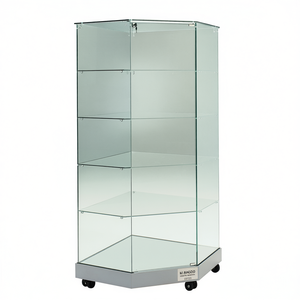 Vitrina Esquinera Htz 73x73x180 Cm, Vidrio Templado, 4 Estantes, Base Gris Claro con Ruedas - Product Image 2