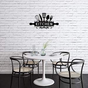 Noir cuisine métal Art mur <span class=keywords><strong>pochoir</strong></span> décor entrée <span class=keywords><strong>salon</strong></span> décoration signes - Product Image 2