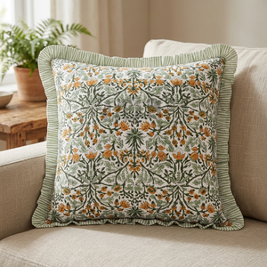 Vente flash - Housse de coussin décorative en coton 100% - Motif floral jaune Ridhi Goldenrod - Volants - Style vintage moderne - Luxe - Décoration d'intérieur - Product Image 3