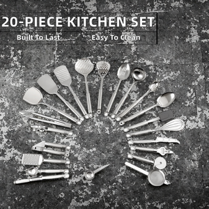 20-Piece Eco-Friendly Stainless Steel <b>Kitchen</b> Utensils Set Durable Cooking <b>Gadgets</b> & <b>Tools</b> Kit with Ladle Whisk Dishwasher Safe - Product Image 2