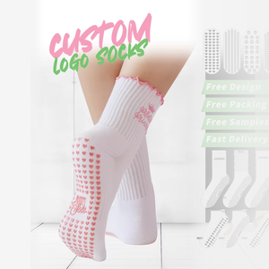 Tùy Chỉnh Dệt Kim Grip Vớ Yoga Phụ Nữ Không-Trượt Ruffle Pilates Grip Vớ Với Thêu Vương Miện - Product Image 1