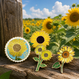 Set de Broches Esmaltados de Girasol, 4 Diseños, Broche de Flor de Metal Dorado, Estilo Sello Vintage, Insignia de Solapa, Regalo Natural, Joyería Botánica - Product Image 3