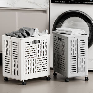 Xingsheng Medium Foldable <strong>Plastic</strong> <strong>Laundry</strong> <strong>Basket</strong> <strong>with</strong> <strong>Wheels</strong> Collapsible Dirty Clothes Hamper Toy Storage Organizer for Home Use - Product Image 4