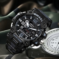 SMAEL 8072MC Nouvelle Arrivée Montre Sport Digitale Homme Étanche 5ATM Lumineuse avec Boucle en Acier Inoxydable Bracelet en PU de Luxe Chronomètre