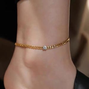 Xinfly Fashion Jewelry Non Tarnish 0.1ct Natural Diamond Chain 18K Pure Gold Lady Cuban Link Dainty <b>Anklet</b> for Women - Product Image 2