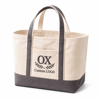 Sac fourre-tout en toile avec logo personnalisé, poche avant et bordure grise, sac de shopping réutilisable pour la vente au détail et l'emballage de cadeaux