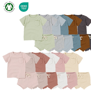 Venda por Atacado de Roupas Infantis Unissex, Conjunto de Pijama de Algodão Orgânico Macio para Meninos, 2 Peças, Verão - Product Image 1