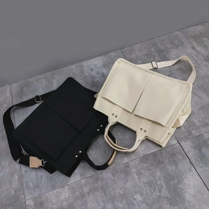 टिकाऊ बड़ी क्षमता त्रिविम प्राकृतिक कपास कैनवास शॉपिंग कंधे ढोना बैग Crossbody पट्टा कई जेब के साथ - Product Image 4