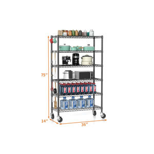36 "w x 14" d x 75 "h אפוקסי מצופה שחור 6 דרגות nsf חוט מדפים יחידת מדפים יחידה חופשית מתלה תיל מטבח - Product Image 2