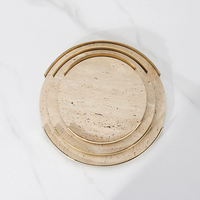 Plateau de service en travertin beige Design moderne nordique rond classique poli pour la décoration intérieure et l'utilisation de l'hôtel