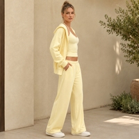 Nouvel Arrivage Ensemble 3 Pièces Personnalisé pour Femme : Crop Top Halter, Pantalon Large et Sweat à Capuche Zippé, Style Décontracté Streetwear