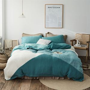 Dn 暖かい冬用高級ソフトニットスロー アクリル 4セット ケーブル編み ベルベット キルト 羽毛布団カバー ベッドシーツ ホームデコレーション付き - Product Image 5