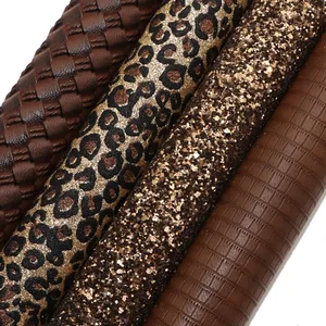 4 предмета в комплекте, коричневый серии Леопард плетением Плетеный текстура искусственная кожа Материал Mix блестящие листы Синтетическая кожа ткань 1181484