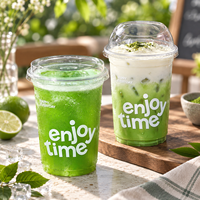 Cangkir PET 22oz 600ml Cetak Sesuai Pesanan, Cangkir Minuman Plastik Transparan Sekali Pakai untuk Bubble Tea, Jus, Kopi, Minuman Dingin, Toko Minuman