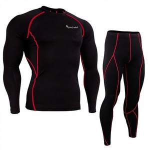 Ensemble de rashguard de compression noir pour homme, manches longues, séchage rapide, en spandex et polyester, pour le fitness - Product Image 1